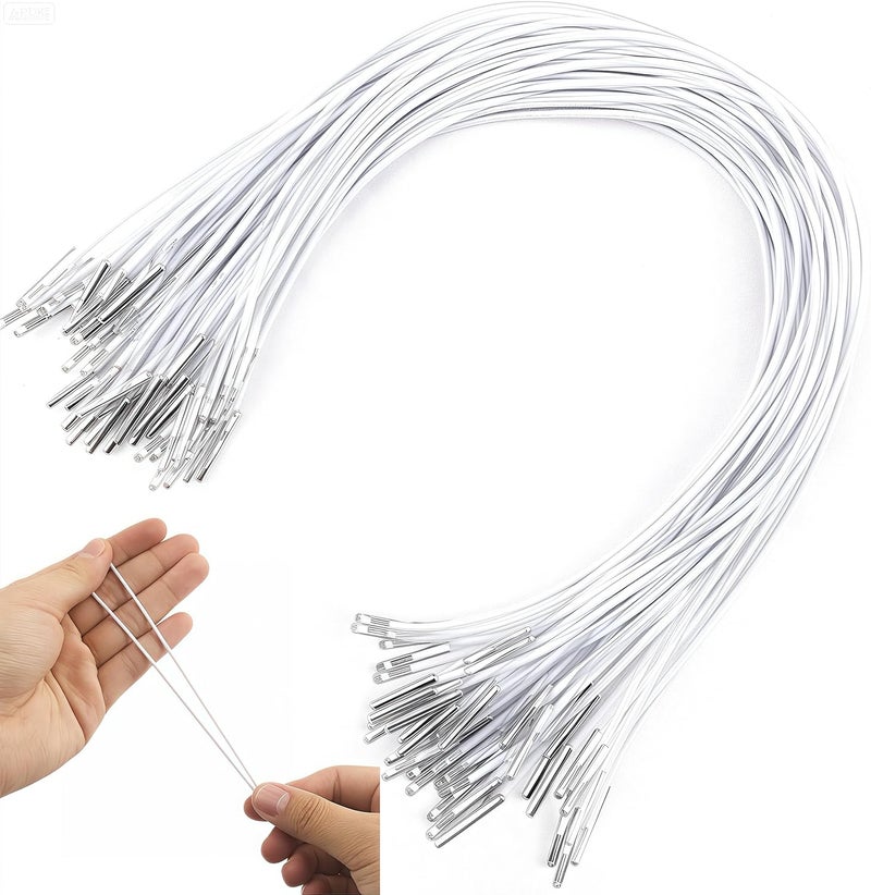 Notoke 50pcs Elastic Cords with Metal Ends, 11.8 Inch Soft Stretch Band Mask Lanyard Round Rope Extender Strap Craft String Loop for DIY Craft, Book Binding, Party Hats, Menu Hanging, and More - White - Image 1